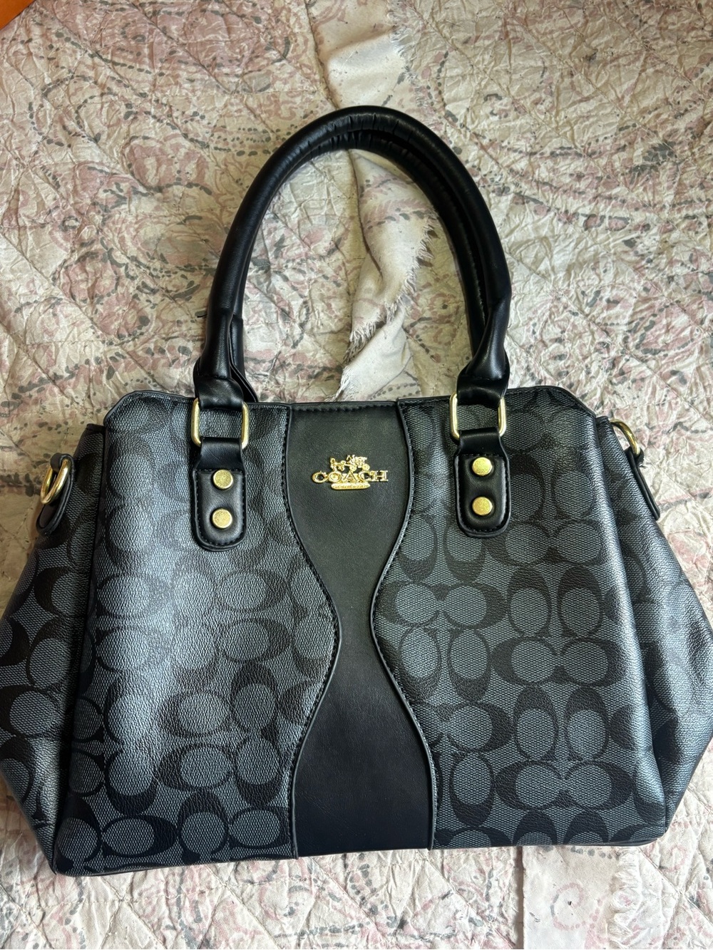 Coach Black Signature Satchel with Gold Hardware